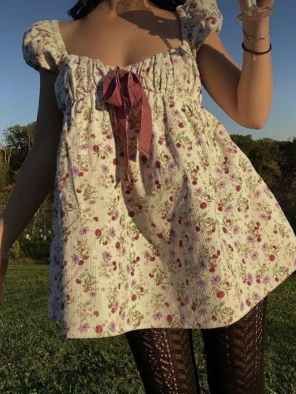 Free People Corduroy Floral Tunic